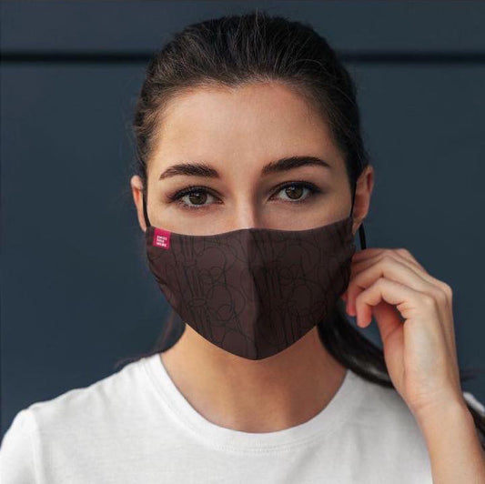 "AMOS Tags Mask" - by AMOS - Brown Mask with Dark Blue Tags. 3 Sizes To Choose